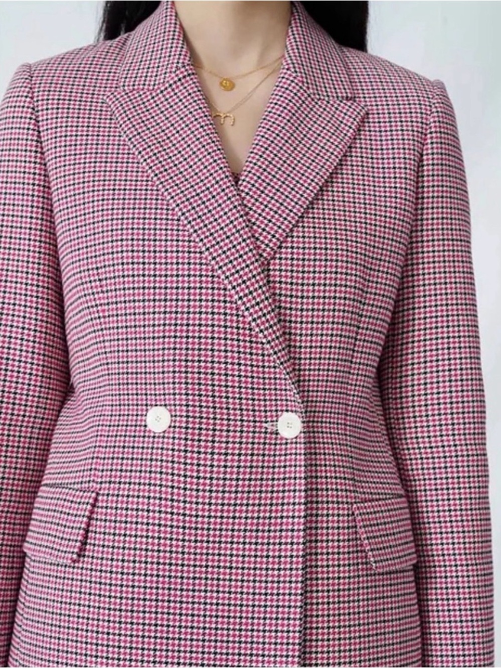Maje Pink Houndstooth Double-Breasted Blazer - Picture 13 of 16